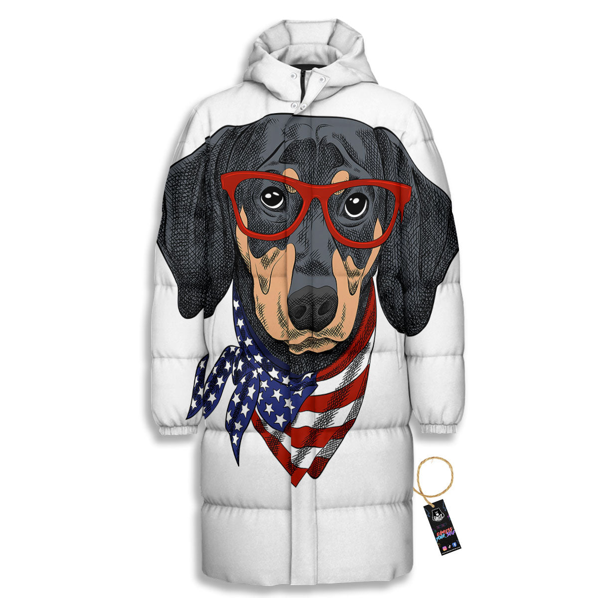 Dachshund Wearing Red Sunglasses Print Long Down Jacket-grizzshop