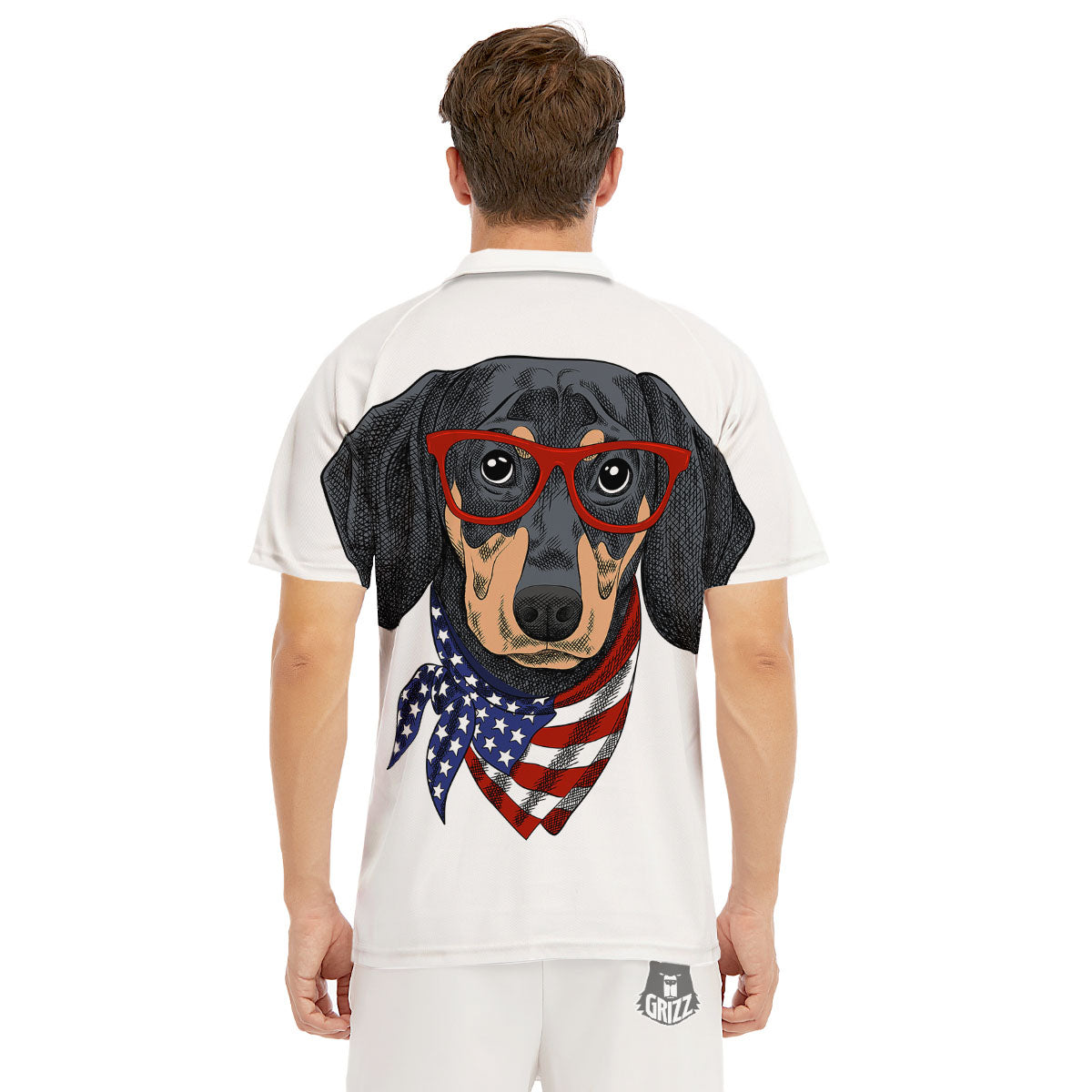 Dachshund Wearing Red Sunglasses Print Men's Golf Shirts-grizzshop