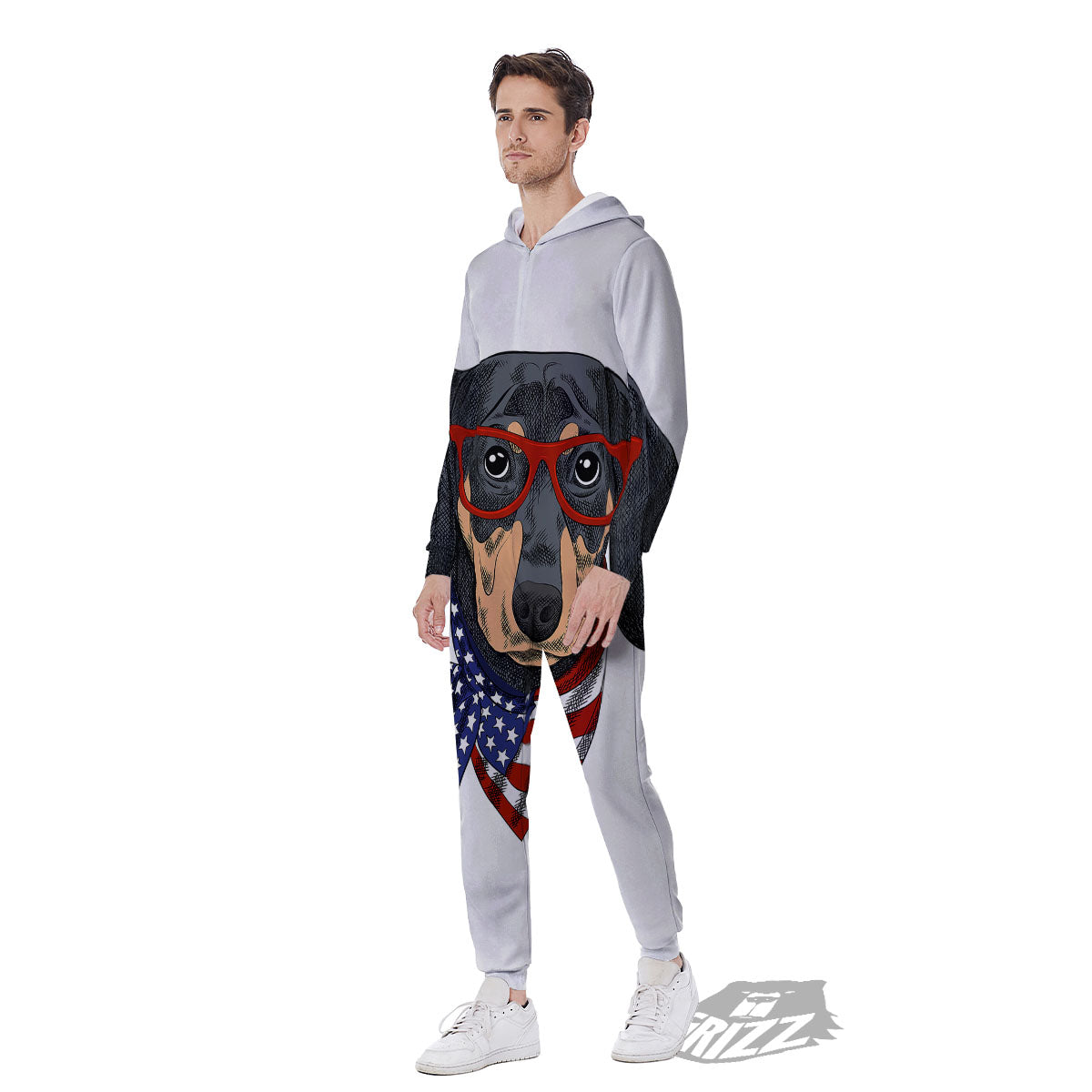 Dachshund Wearing Red Sunglasses Print Men's Jumpsuit-grizzshop