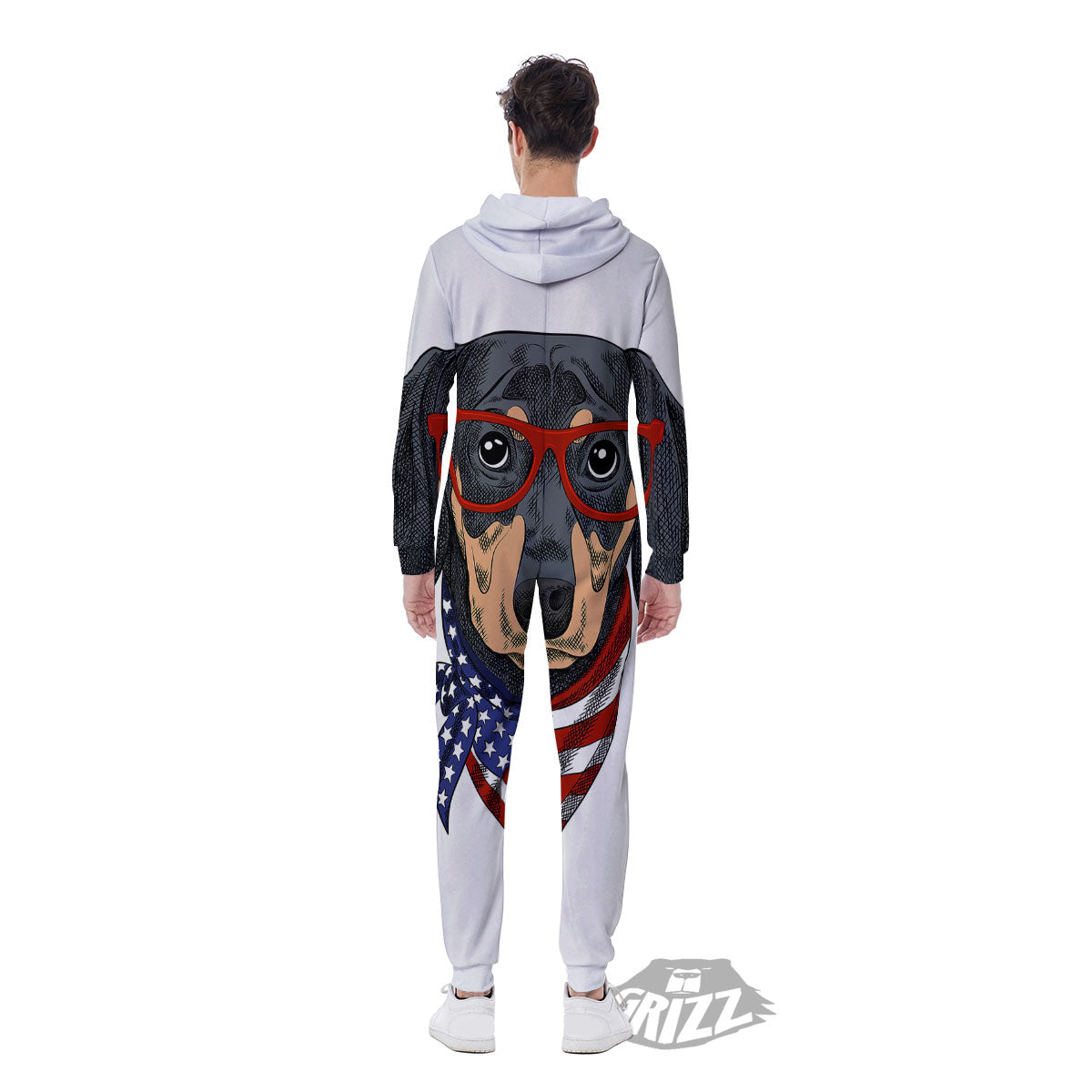 Dachshund Wearing Red Sunglasses Print Men's Jumpsuit-grizzshop