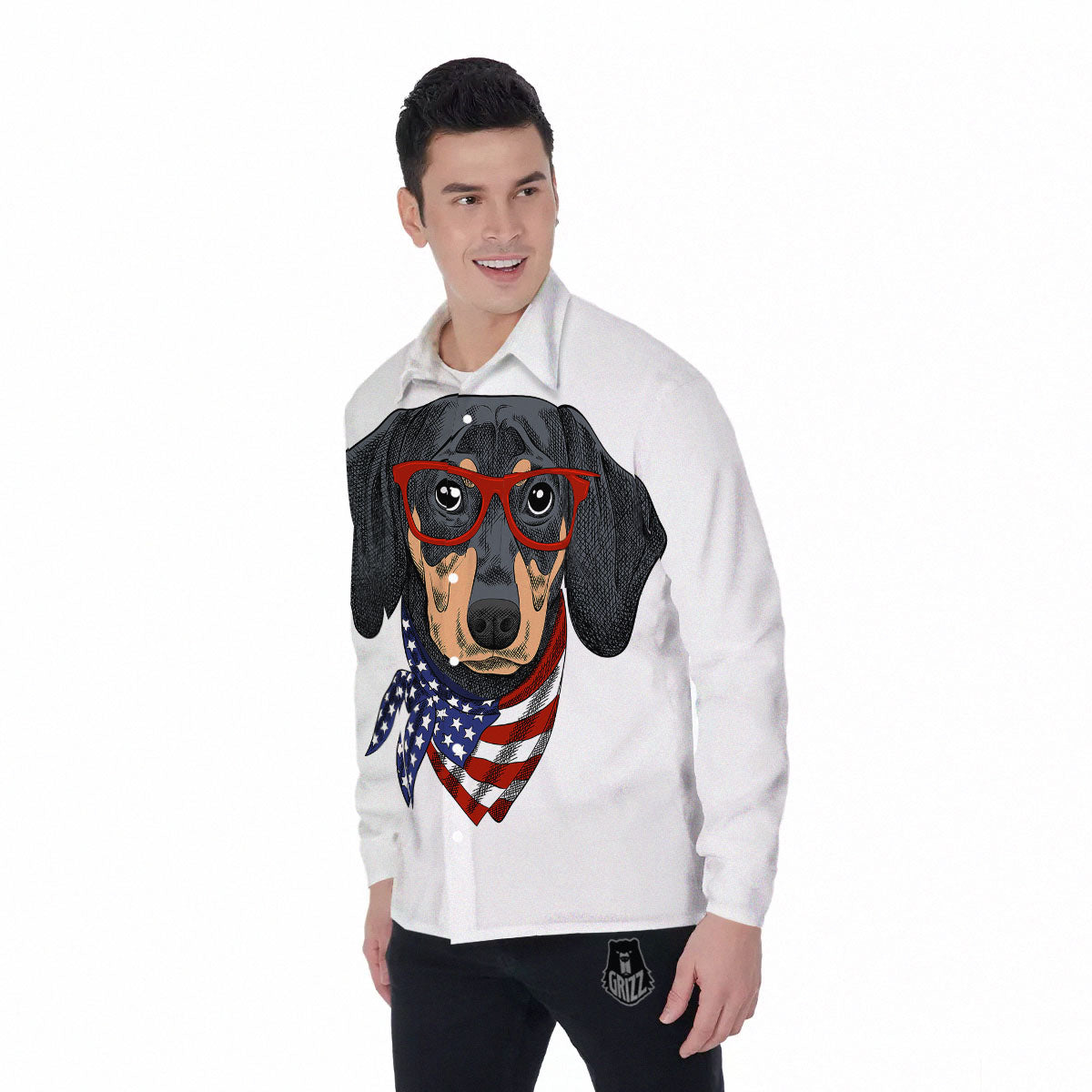 Dachshund Wearing Red Sunglasses Print Men's Long Sleeve Shirts-grizzshop