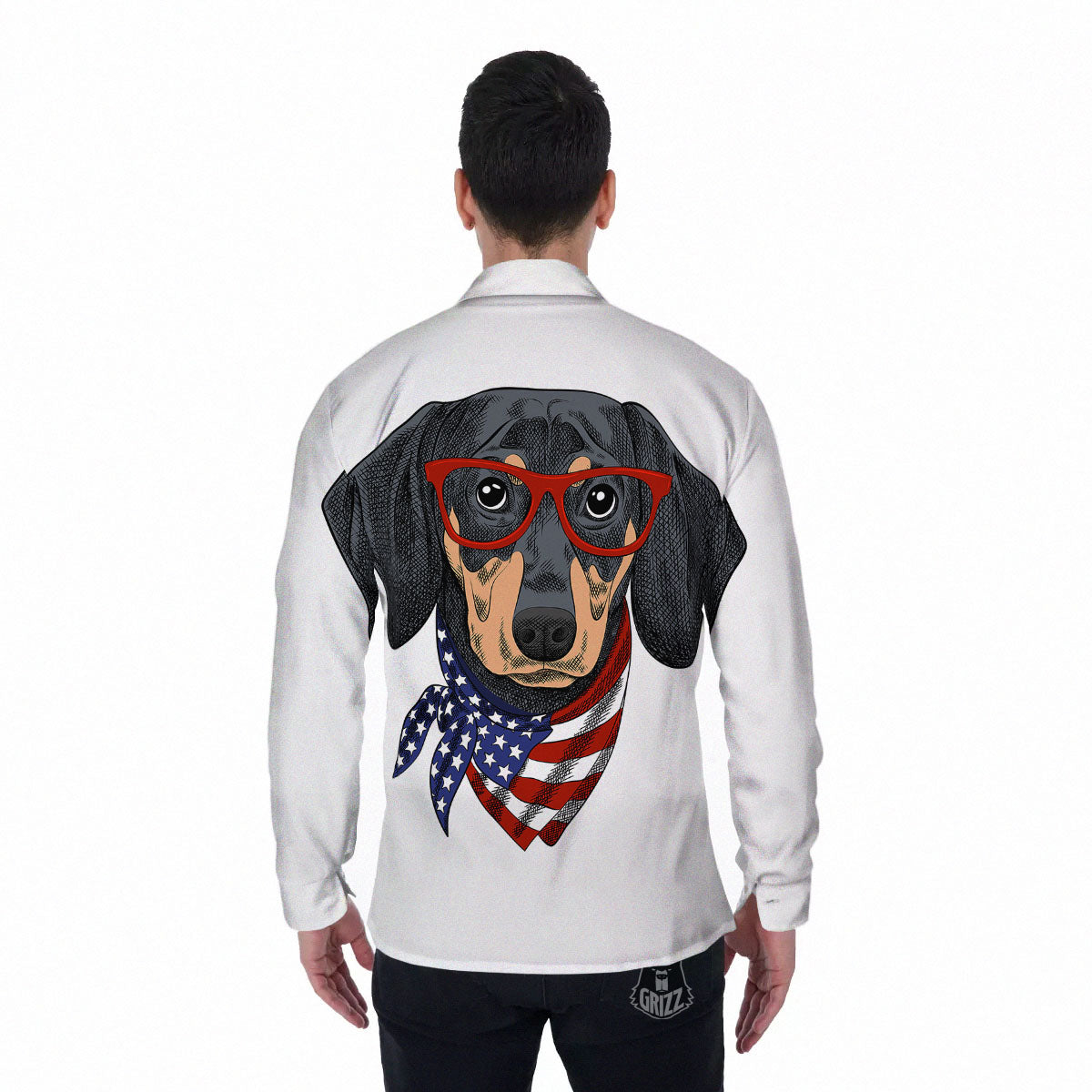 Dachshund Wearing Red Sunglasses Print Men's Long Sleeve Shirts-grizzshop