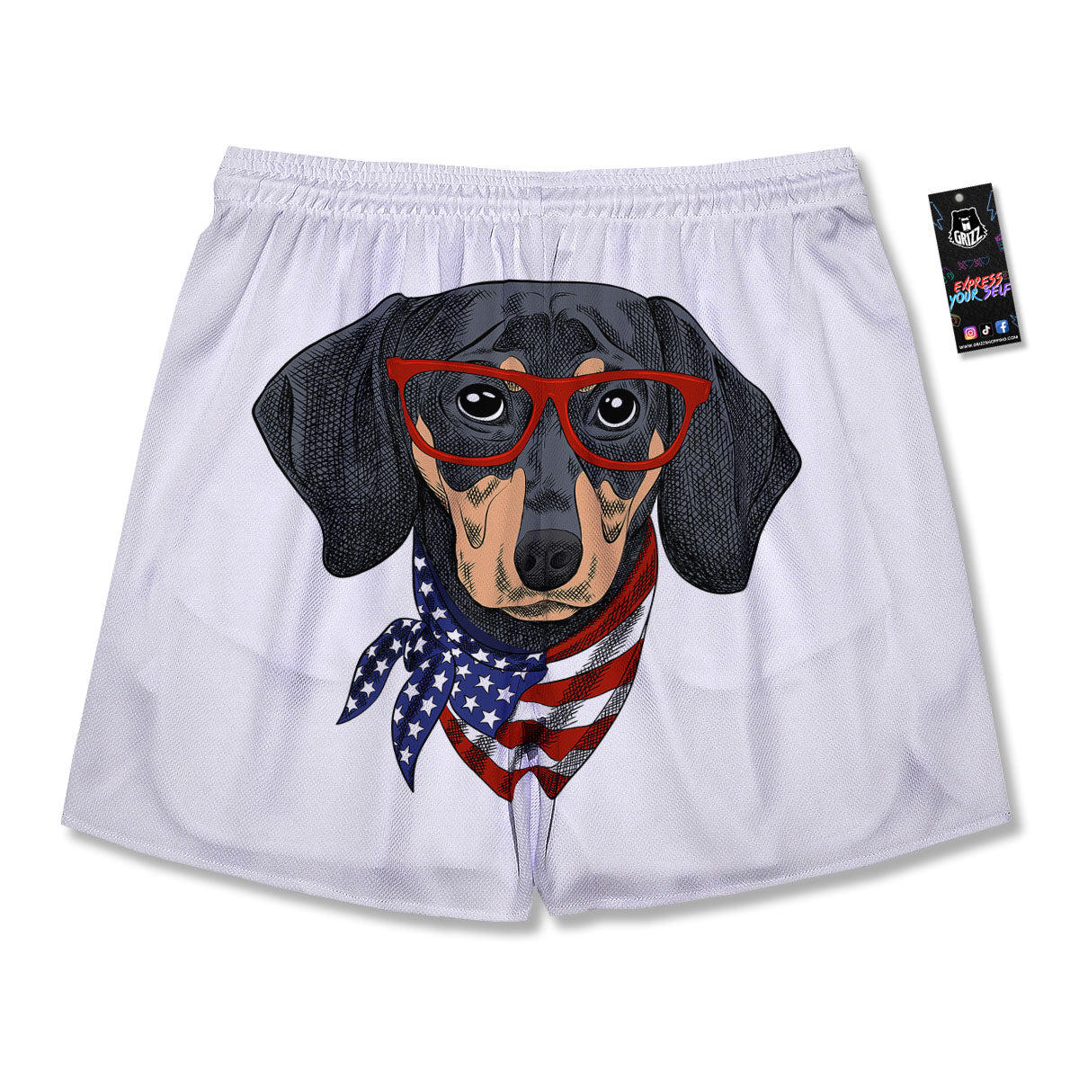 Dachshund Wearing Red Sunglasses Print Men's Running Shorts-grizzshop