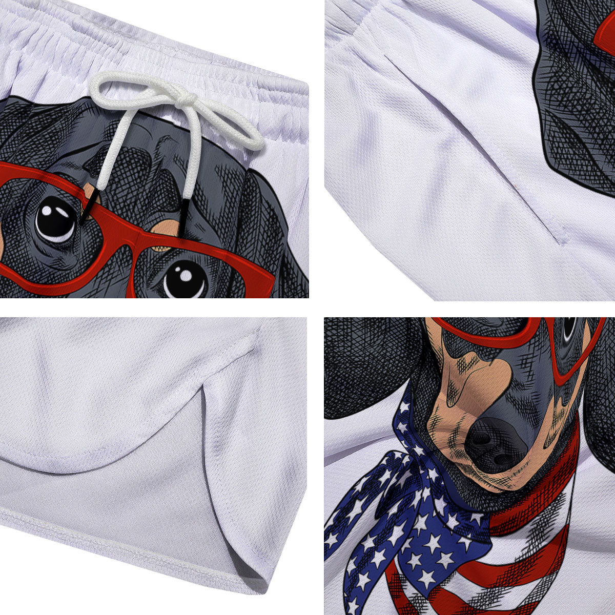 Dachshund Wearing Red Sunglasses Print Men's Running Shorts-grizzshop