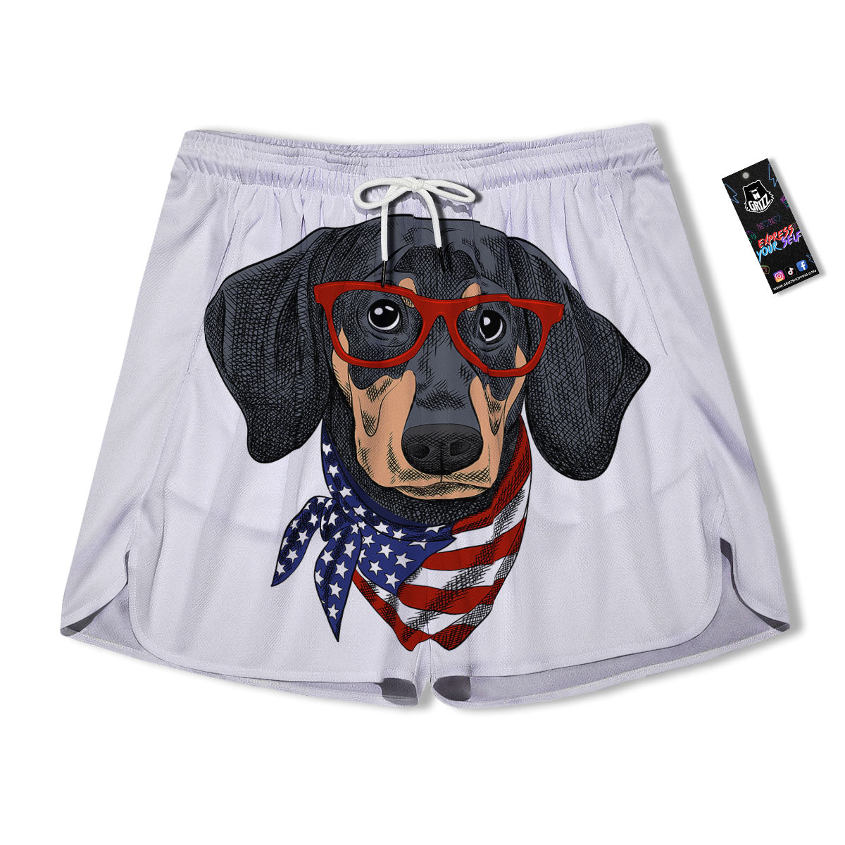Dachshund Wearing Red Sunglasses Print Men's Running Shorts-grizzshop