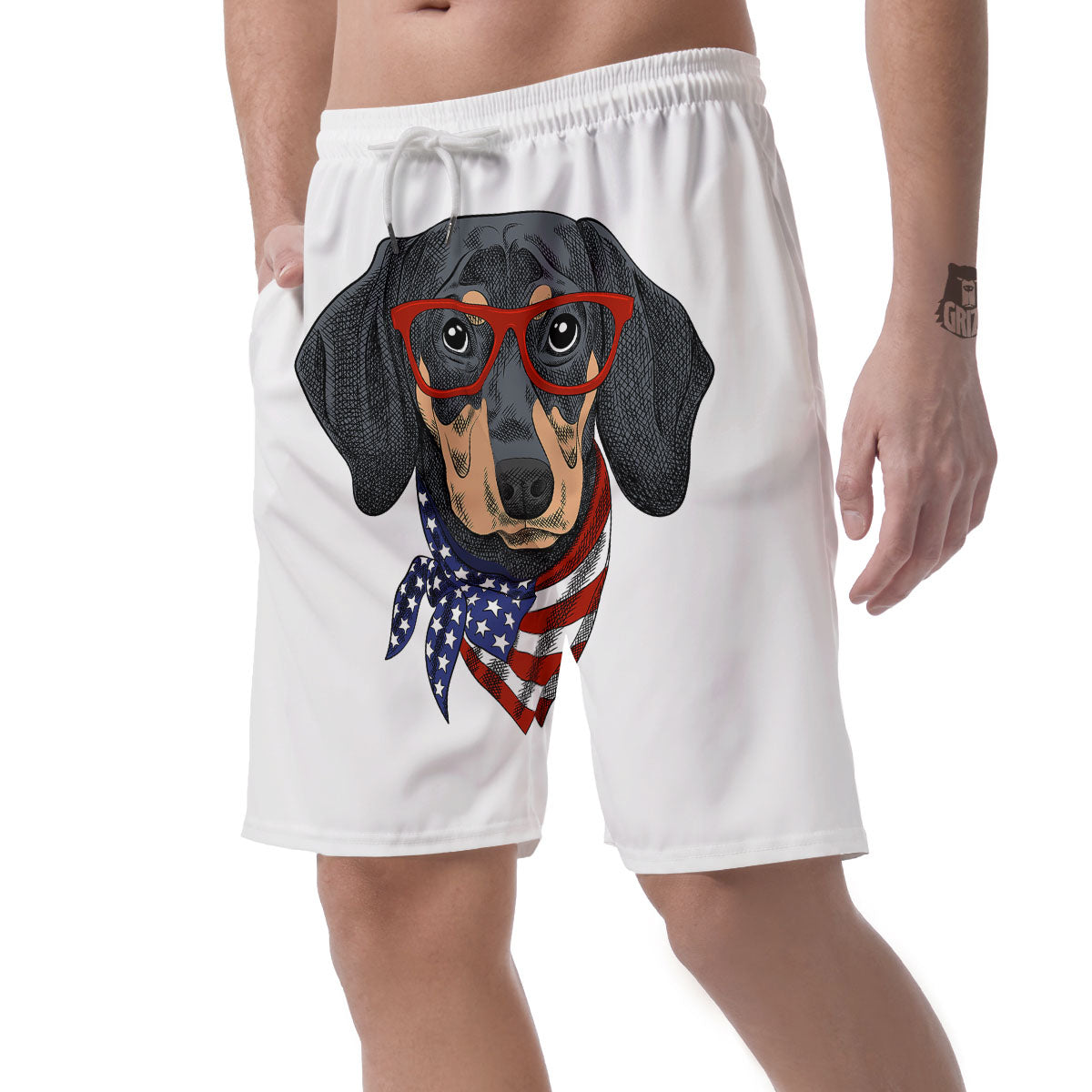 Dachshund Wearing Red Sunglasses Print Men's Shorts-grizzshop