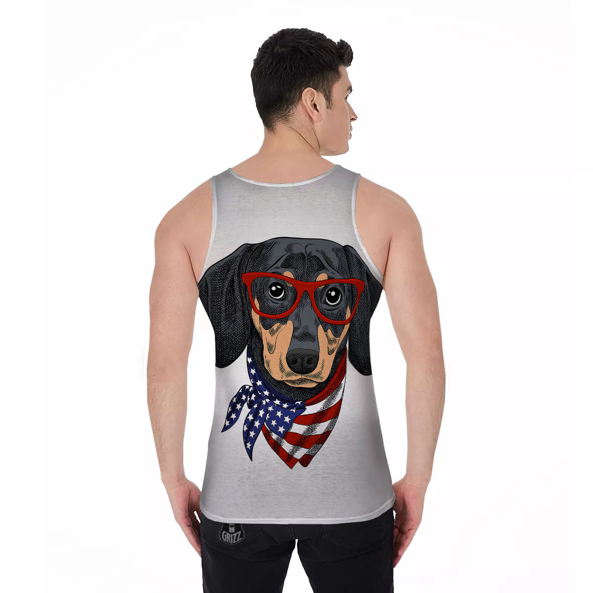 Dachshund Wearing Red Sunglasses Print Men's Tank Top-grizzshop