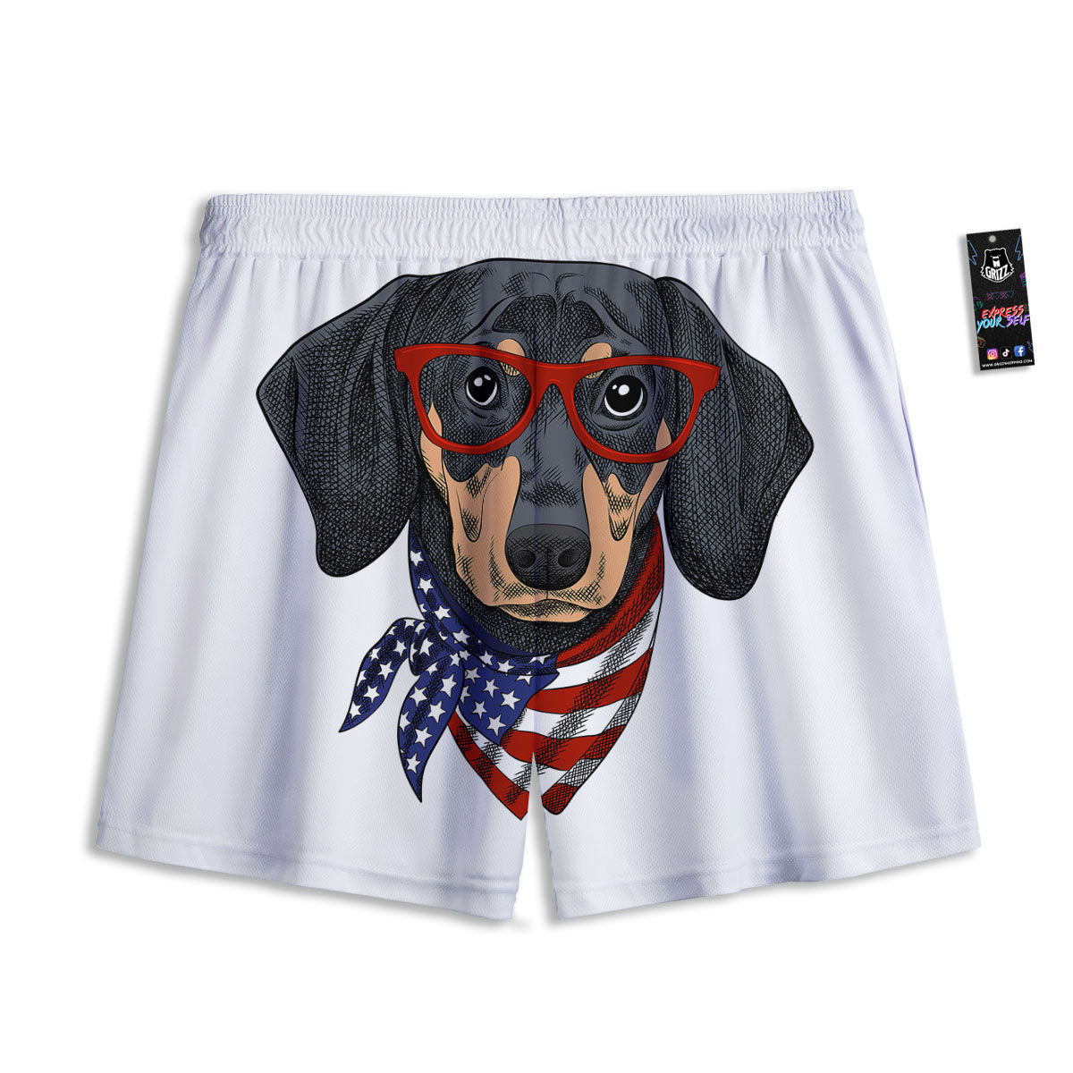 Dachshund Wearing Red Sunglasses Print Mesh Shorts