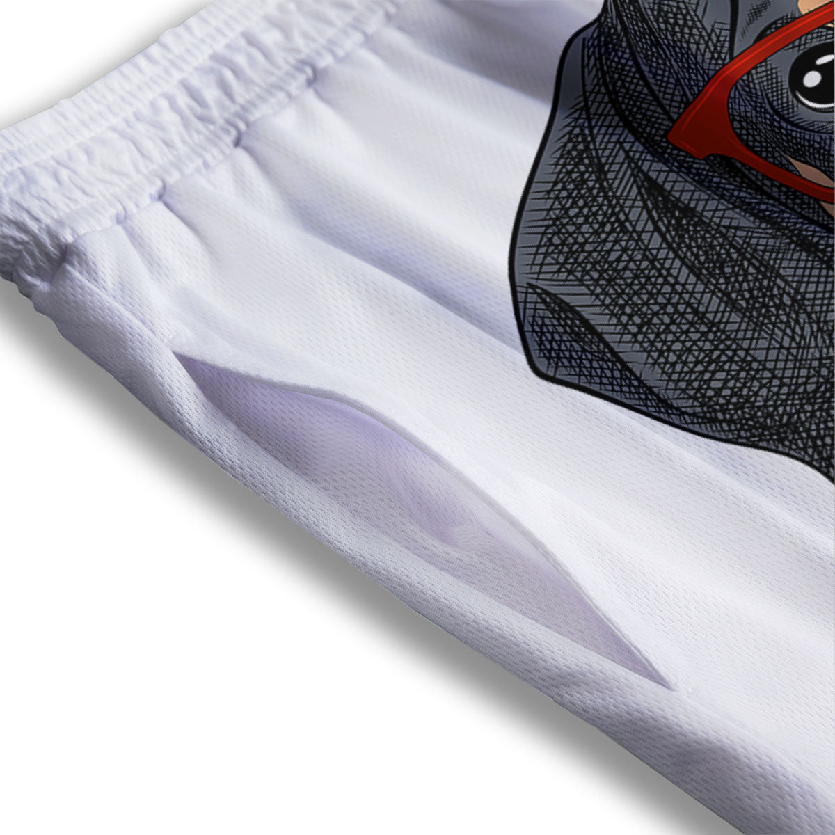 Dachshund Wearing Red Sunglasses Print Mesh Shorts