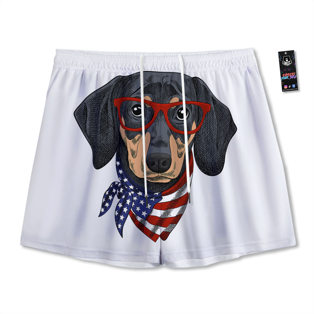 Dachshund Wearing Red Sunglasses Print Mesh Shorts