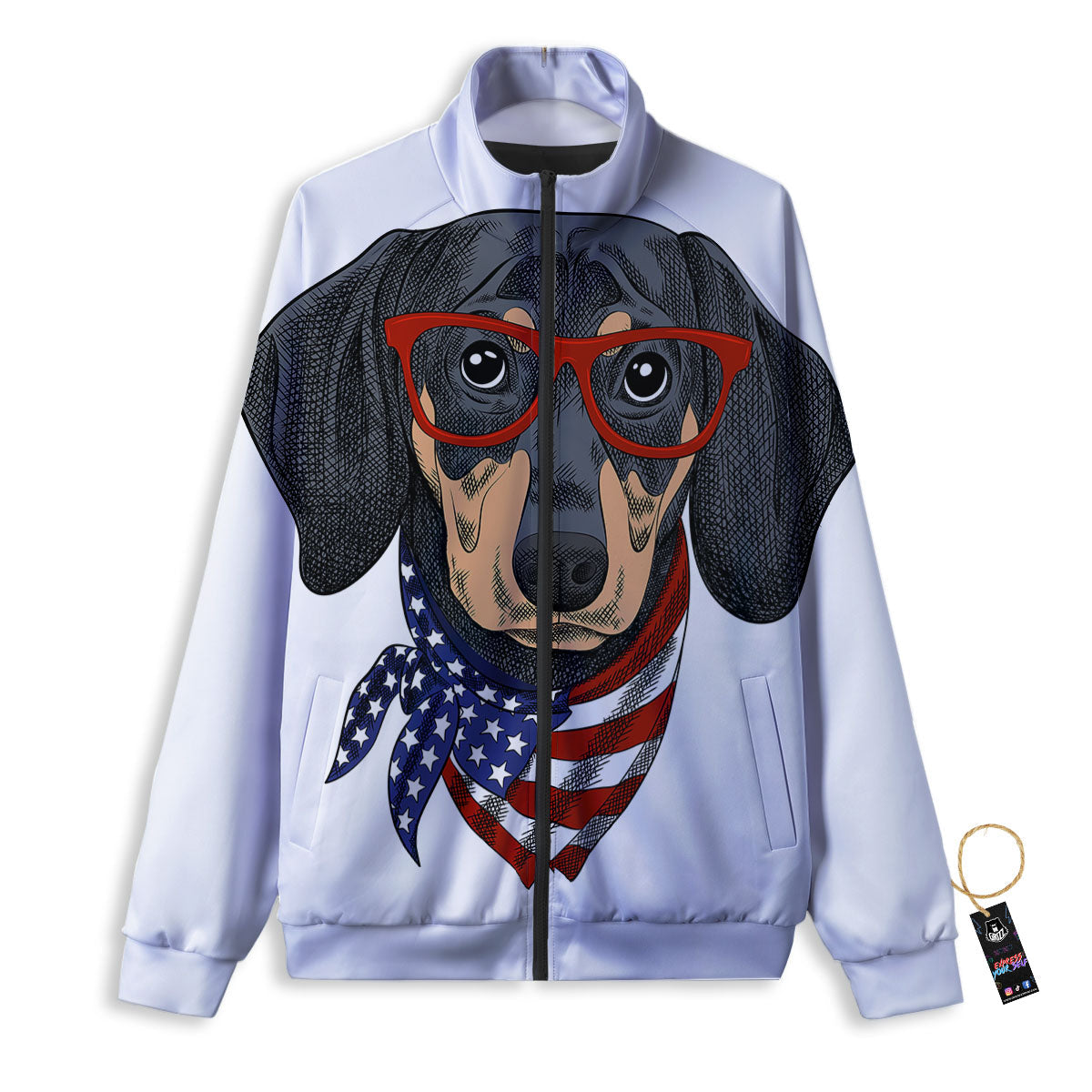 Dachshund Wearing Red Sunglasses Print Track Jacket-grizzshop