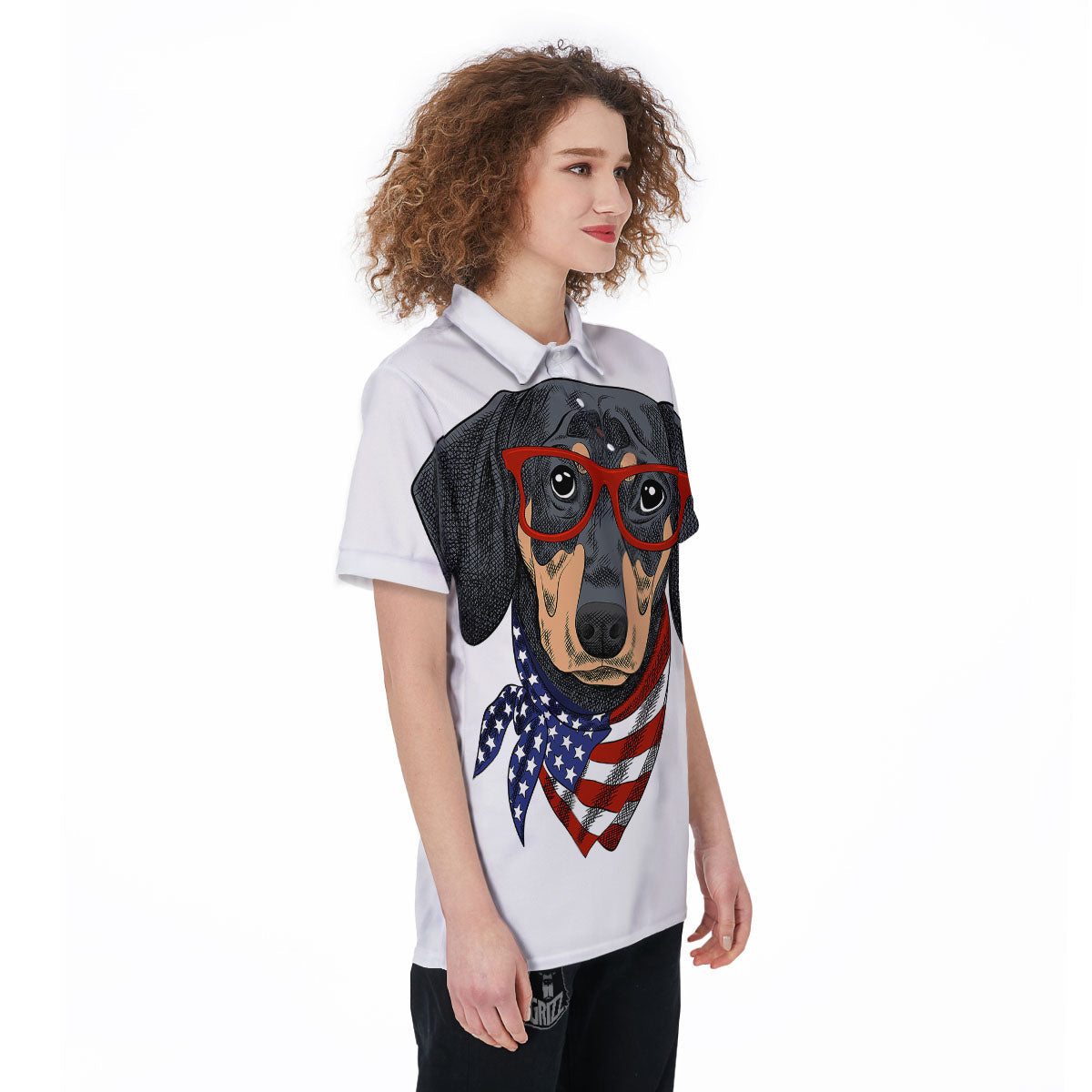 Dachshund Wearing Red Sunglasses Print Women's Golf Shirts-grizzshop
