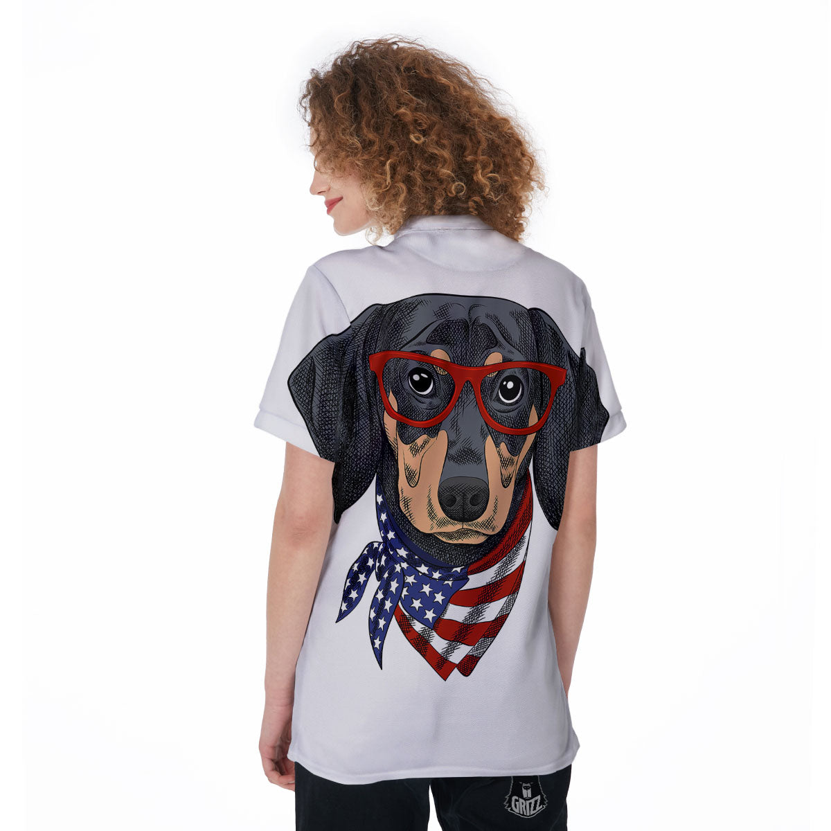Dachshund Wearing Red Sunglasses Print Women's Golf Shirts-grizzshop