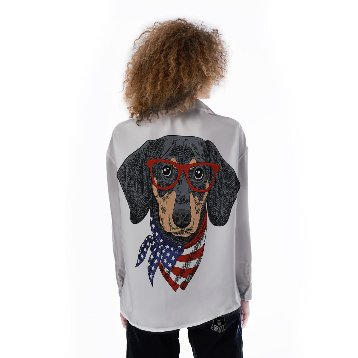 Dachshund Wearing Red Sunglasses Print Women's Long Sleeve Shirts-grizzshop