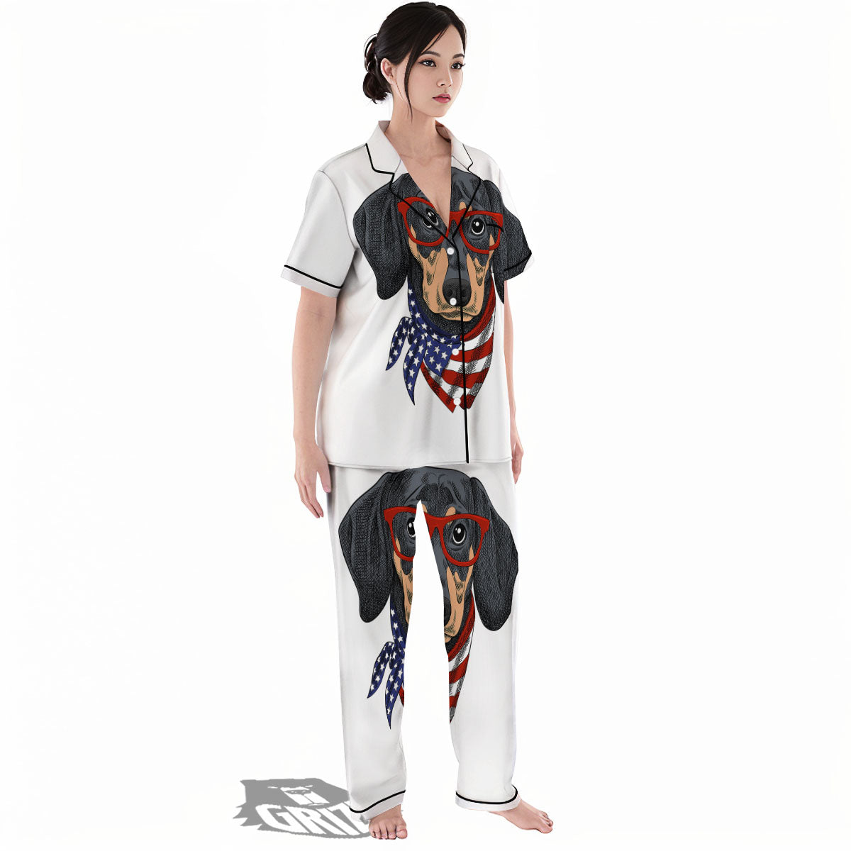 Dachshund Wearing Red Sunglasses Print Women's Pajamas Set-grizzshop