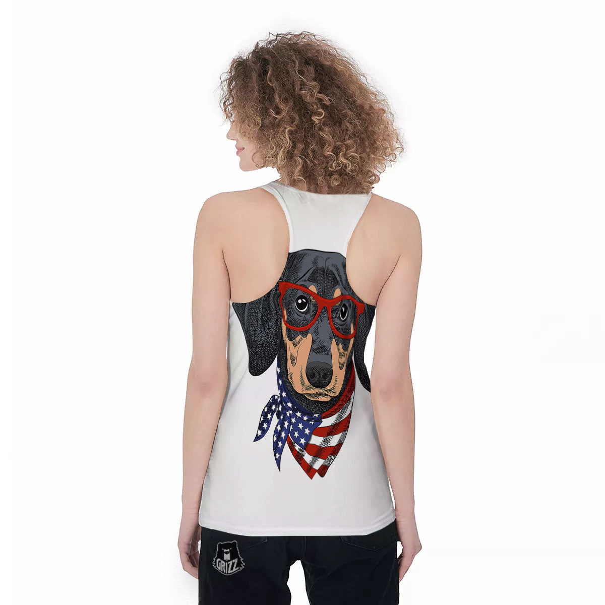 Dachshund Wearing Red Sunglasses Print Women's Racerback Tank Top-grizzshop