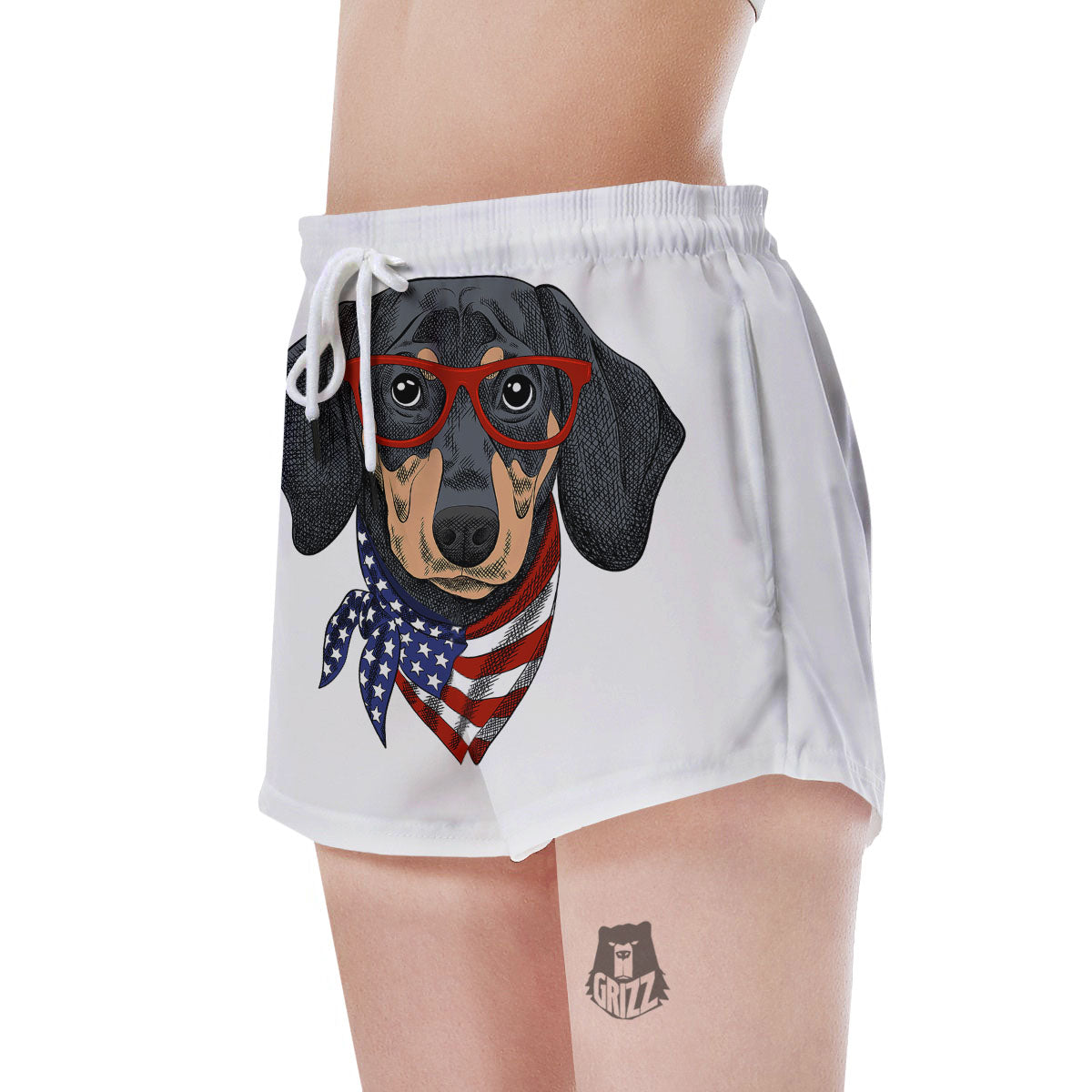 Dachshund Wearing Red Sunglasses Print Women's Shorts-grizzshop
