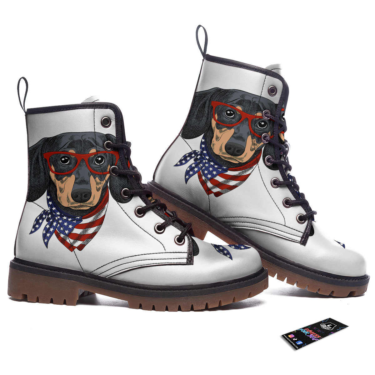 Dachshund Wearing Red Sunglasses Print Work Boots-grizzshop