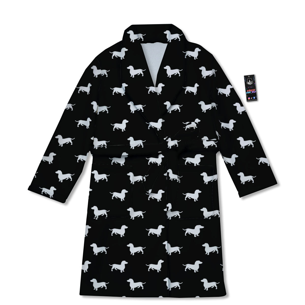 Dachshund White And Black Print Pattern Bathrobe-grizzshop