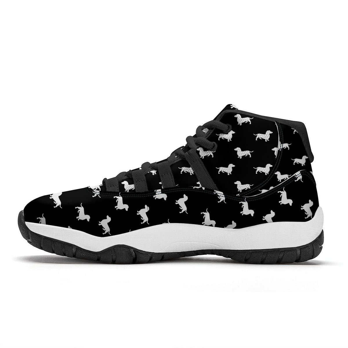 Dachshund White And Black Print Pattern Black Bball Shoes-grizzshop
