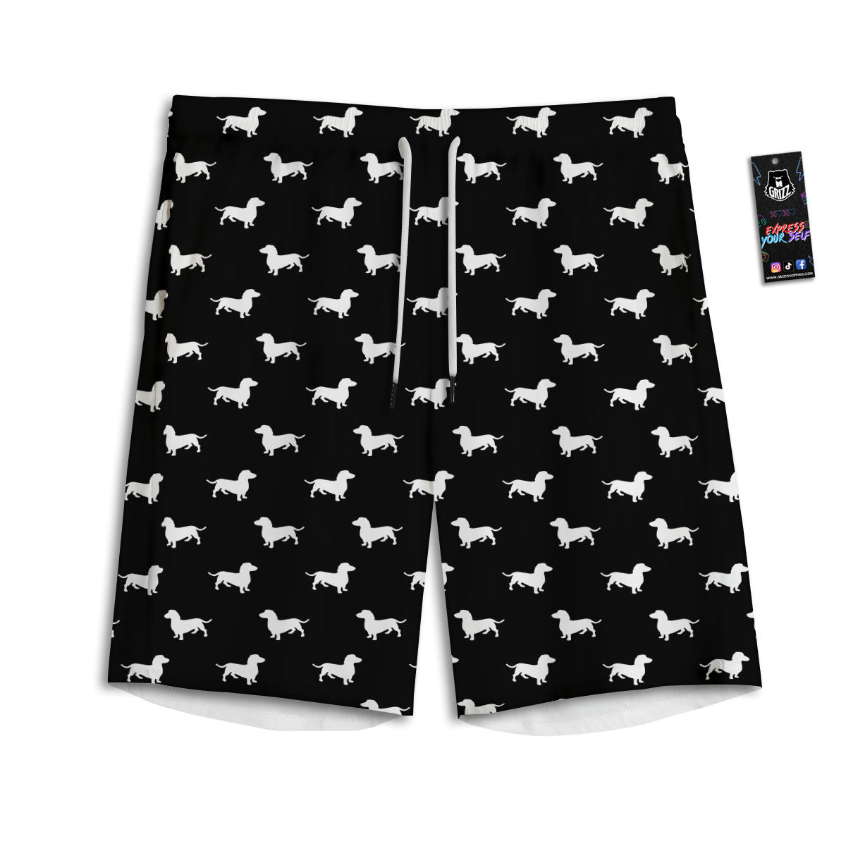 Dachshund White And Black Print Pattern Men's Athletic Shorts