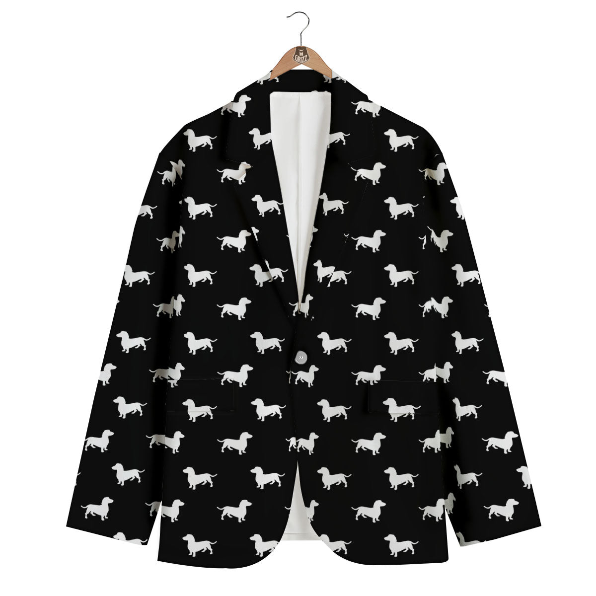 Dachshund White And Black Print Pattern Men's Blazer-grizzshop
