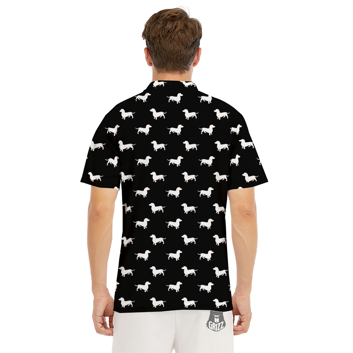 Dachshund White And Black Print Pattern Men's Golf Shirts-grizzshop