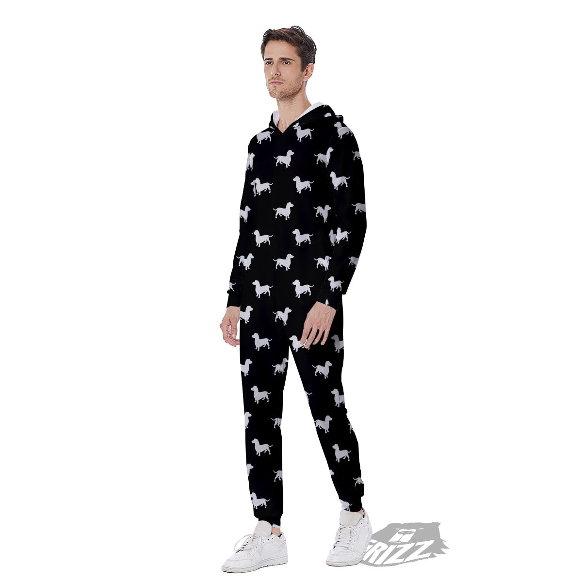 Dachshund White And Black Print Pattern Men's Jumpsuit-grizzshop