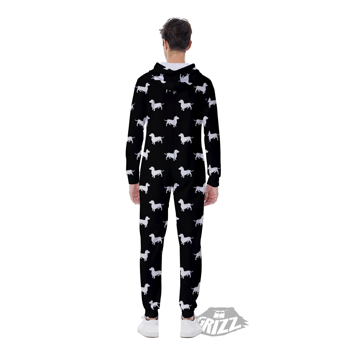 Dachshund White And Black Print Pattern Men's Jumpsuit-grizzshop
