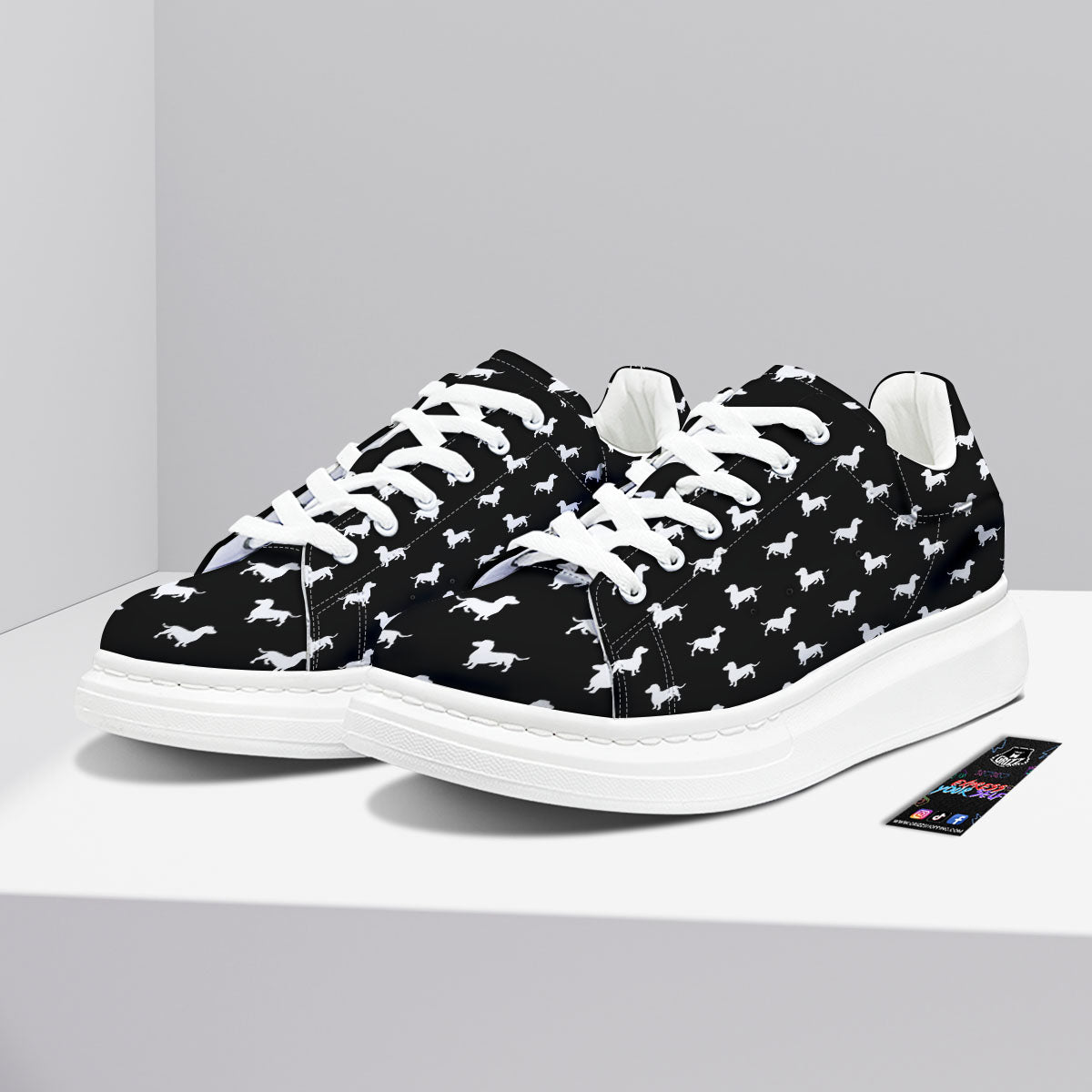 Dachshund White And Black Print Pattern Platform Shoes-grizzshop