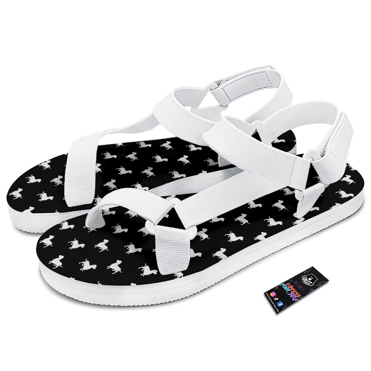 Dachshund White And Black Print Pattern White Open Toe Sandals-grizzshop