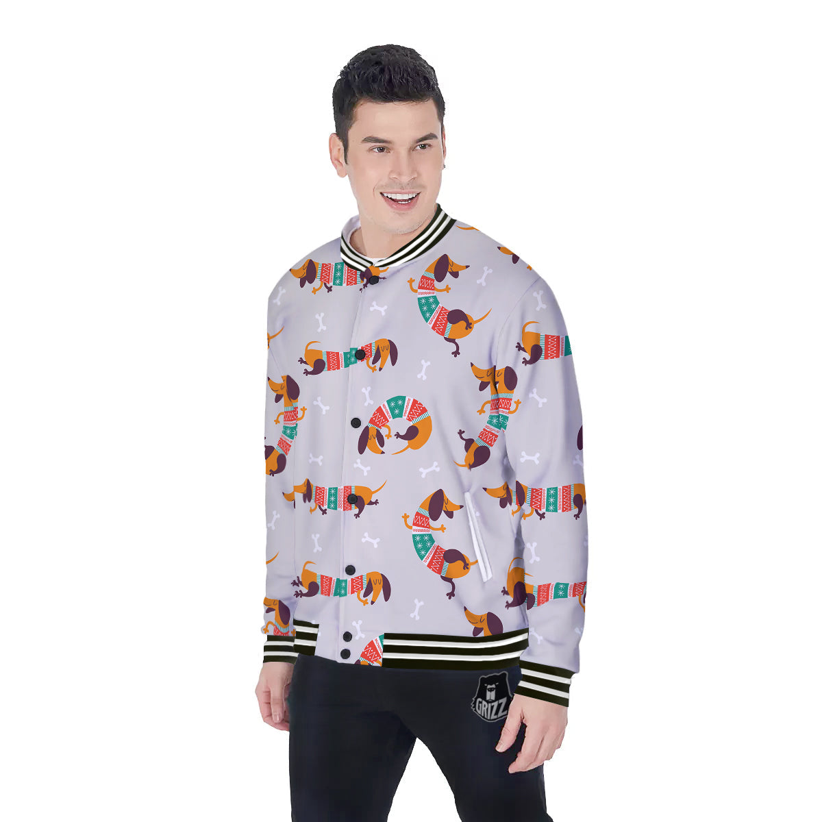 Dachshund Xmas Print Pattern Baseball Jacket-grizzshop