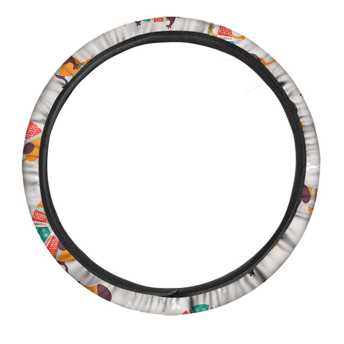 Dachshund Xmas Print Pattern Car Steering Wheel Cover-grizzshop