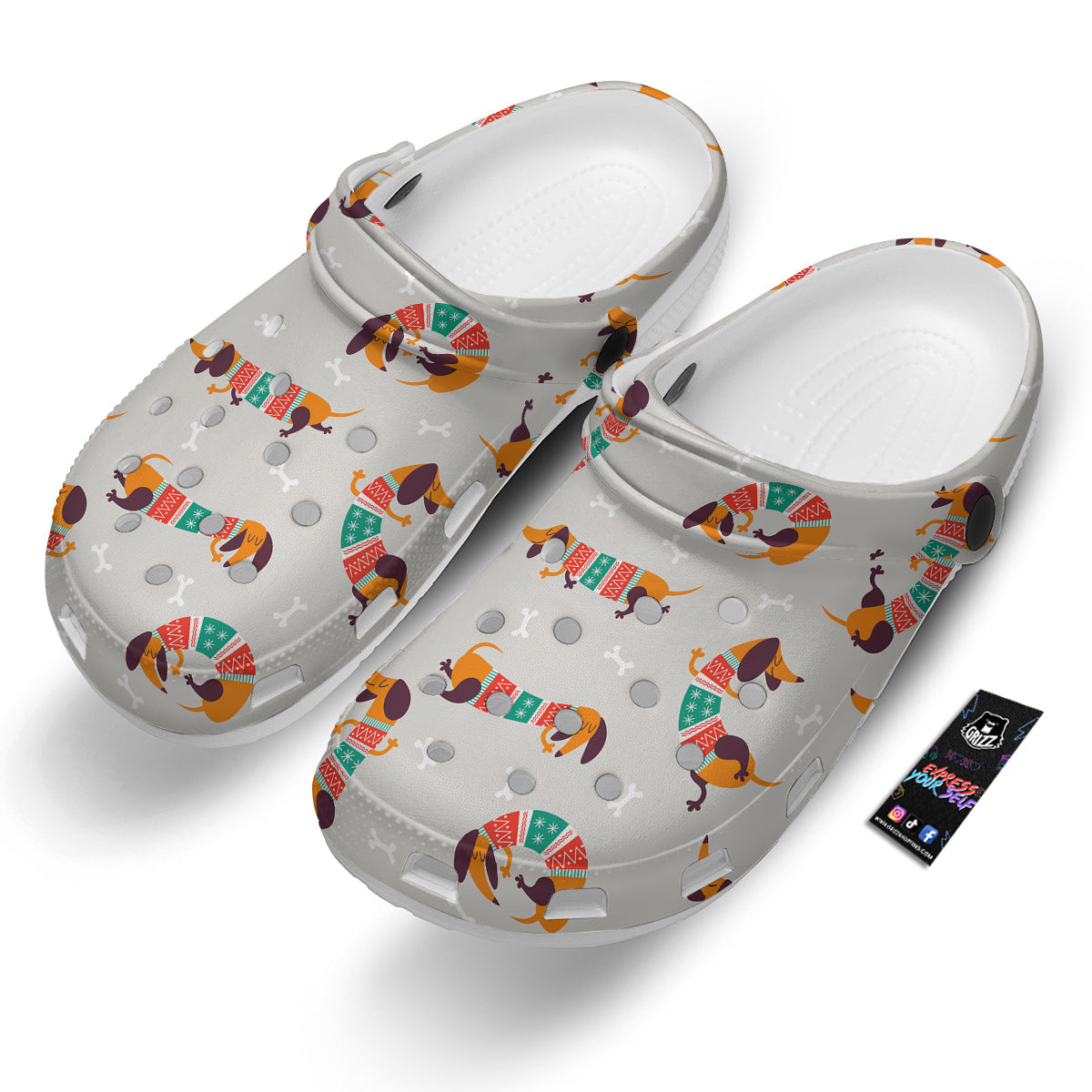 Dachshund Xmas Print Pattern Clog-grizzshop
