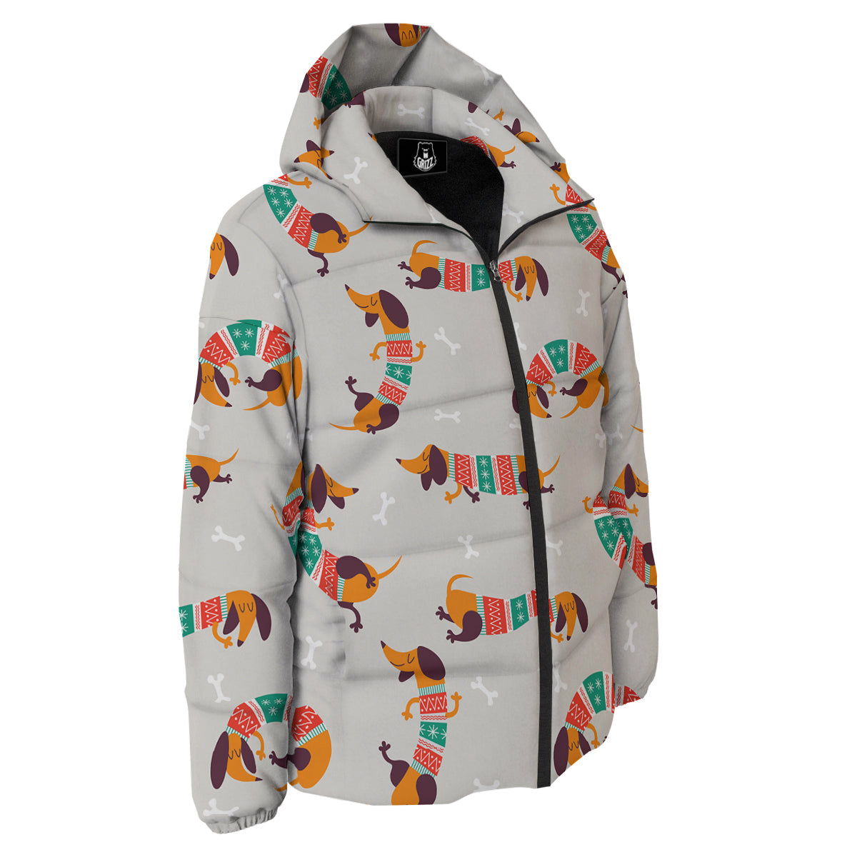 Dachshund Xmas Print Pattern Down Jacket-grizzshop