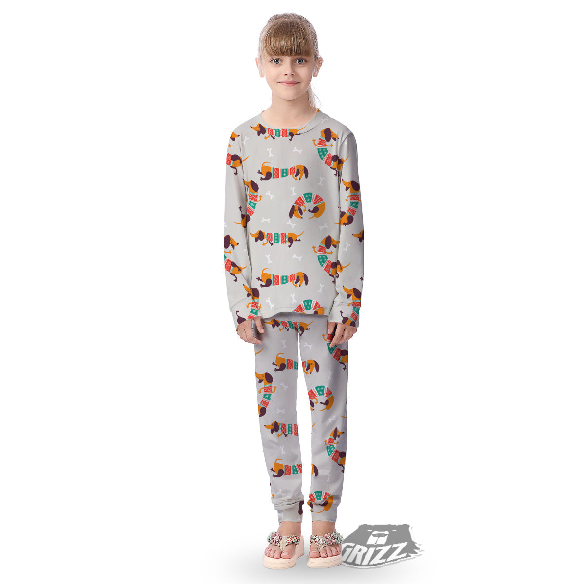 Dachshund Xmas Print Pattern Kid's Pajamas-grizzshop