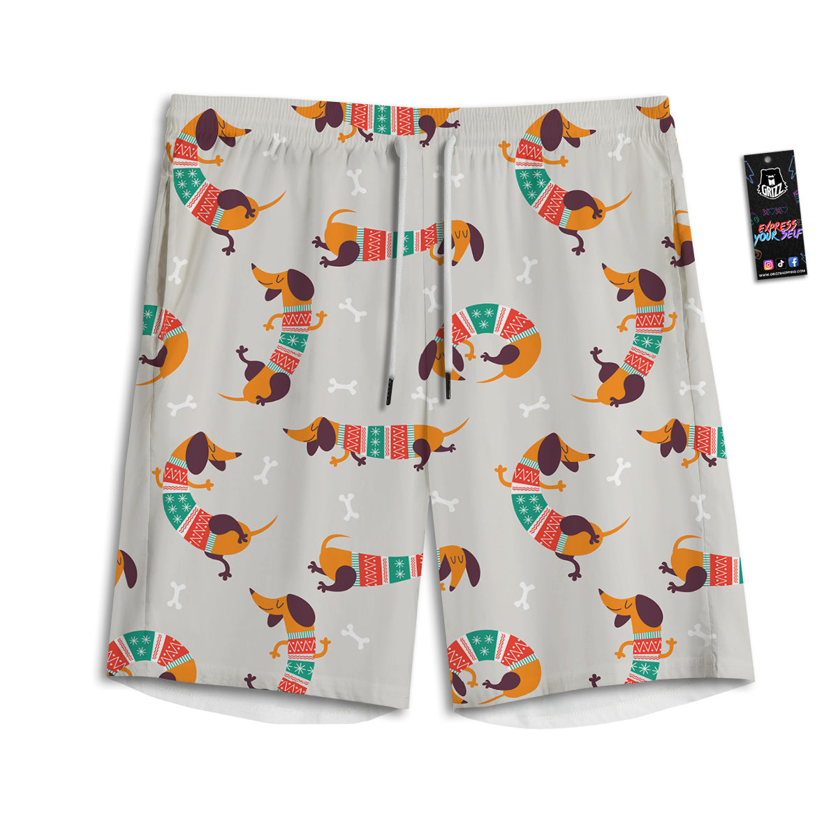 Dachshund Xmas Print Pattern Men's Athletic Shorts