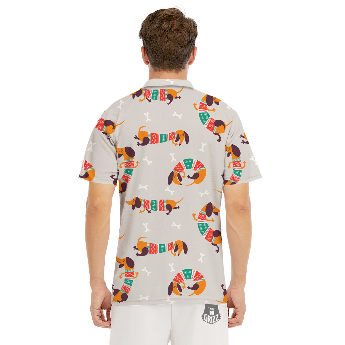 Dachshund Xmas Print Pattern Men's Golf Shirts-grizzshop