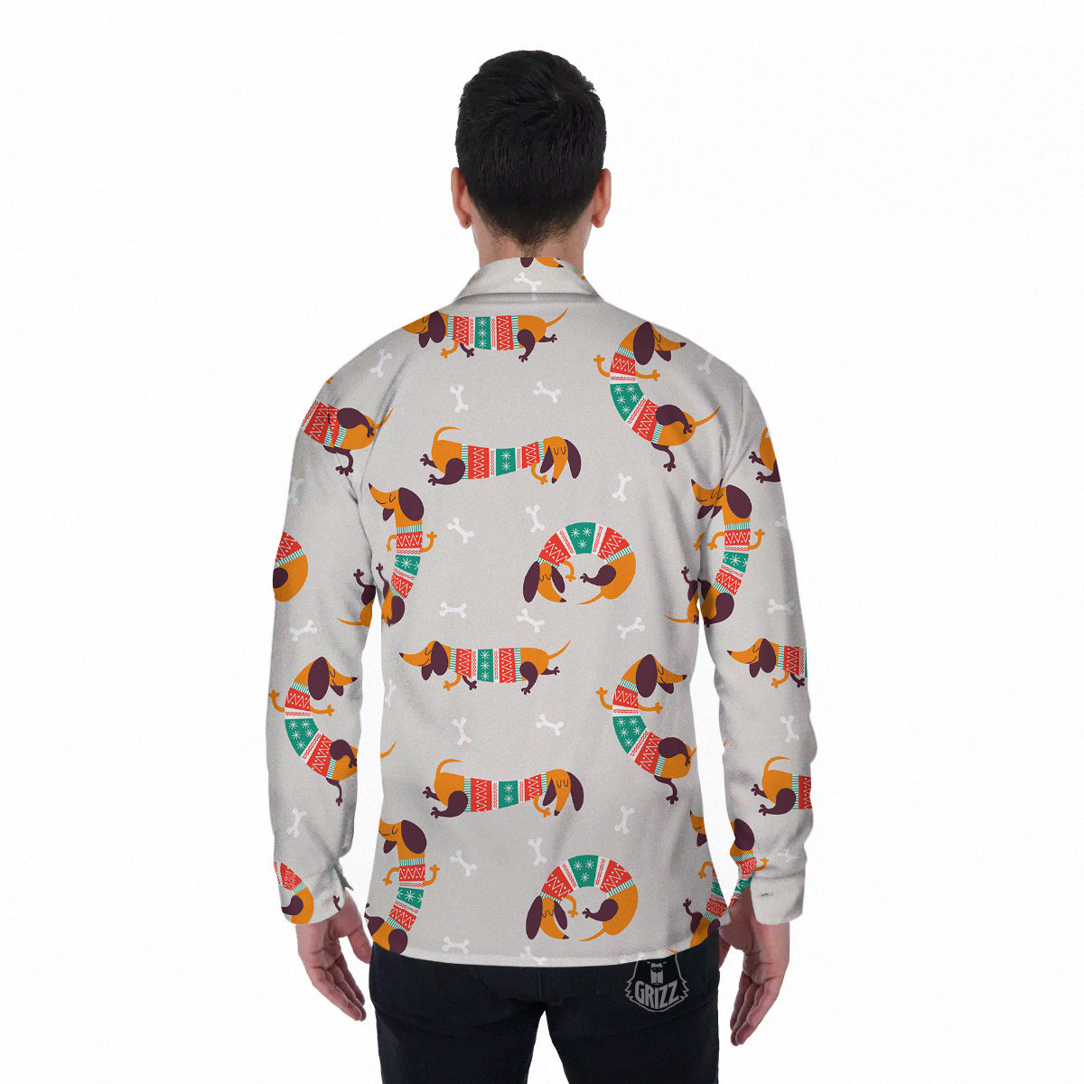 Dachshund Xmas Print Pattern Men's Long Sleeve Shirts-grizzshop