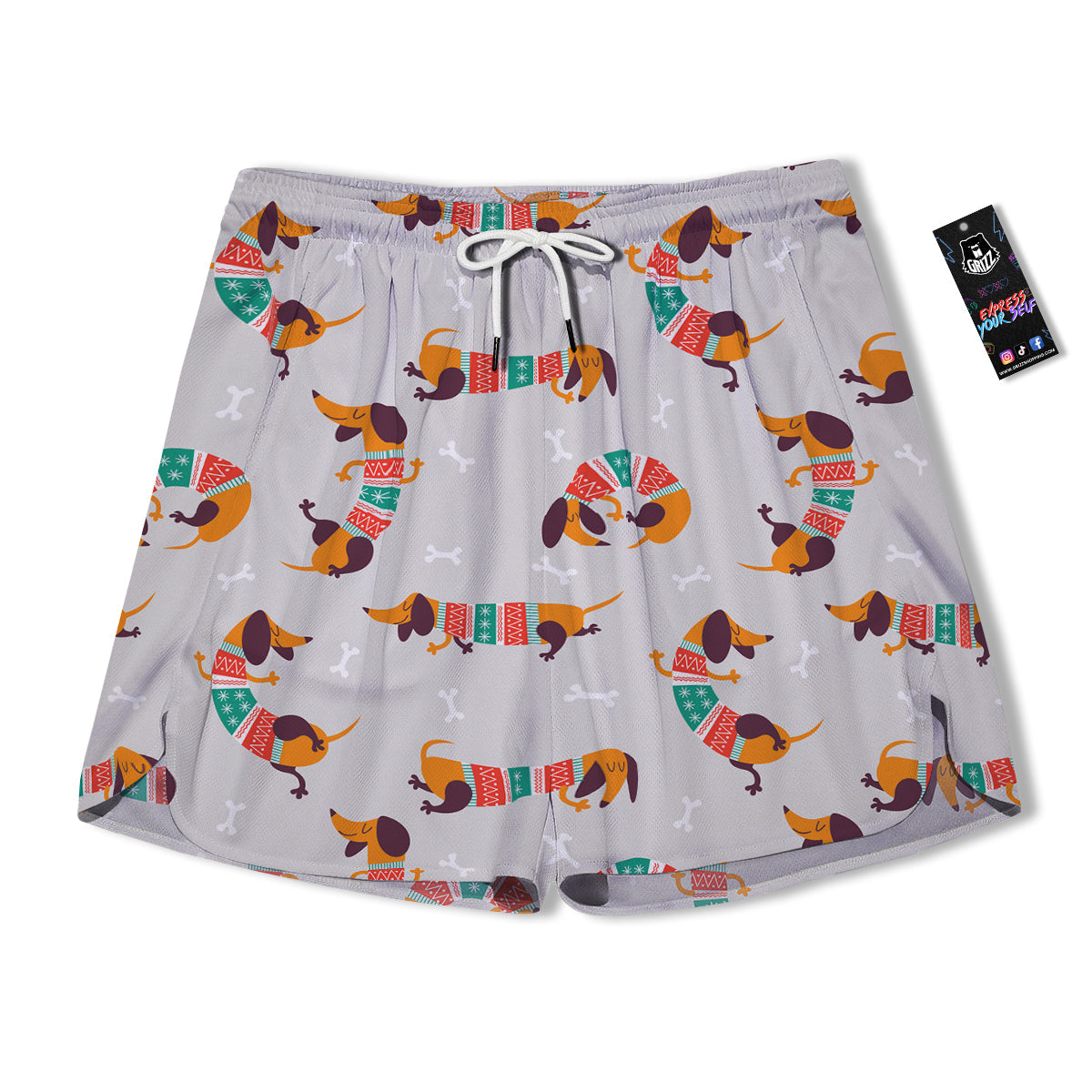 Dachshund Xmas Print Pattern Men's Running Shorts-grizzshop