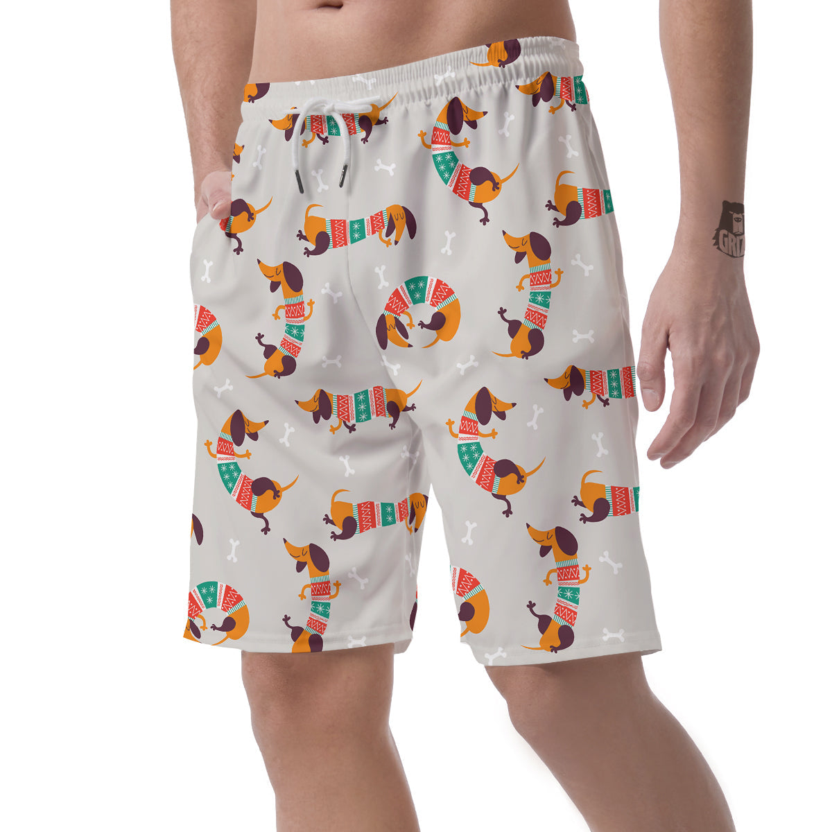 Dachshund Xmas Print Pattern Men's Shorts-grizzshop