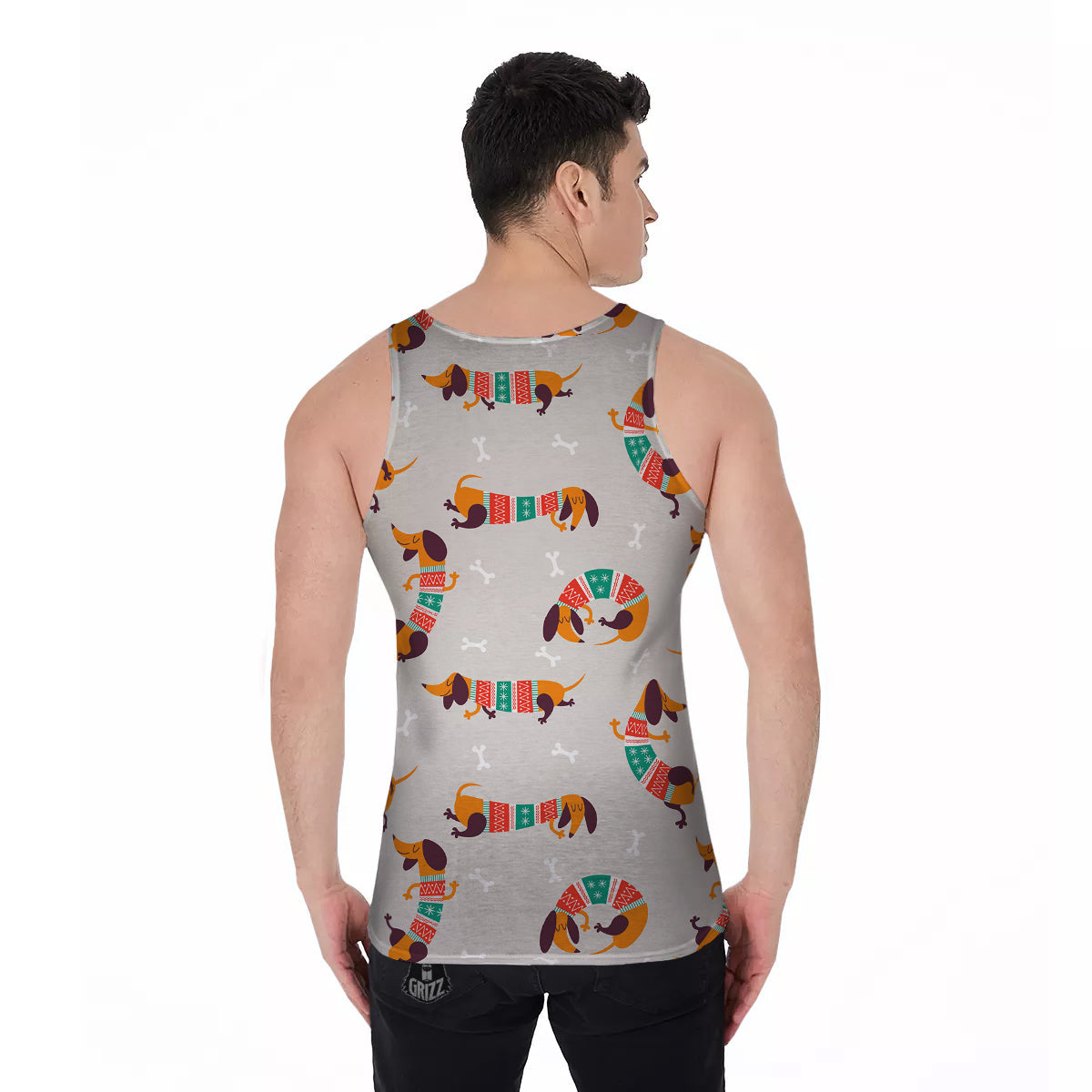 Dachshund Xmas Print Pattern Men's Tank Top-grizzshop