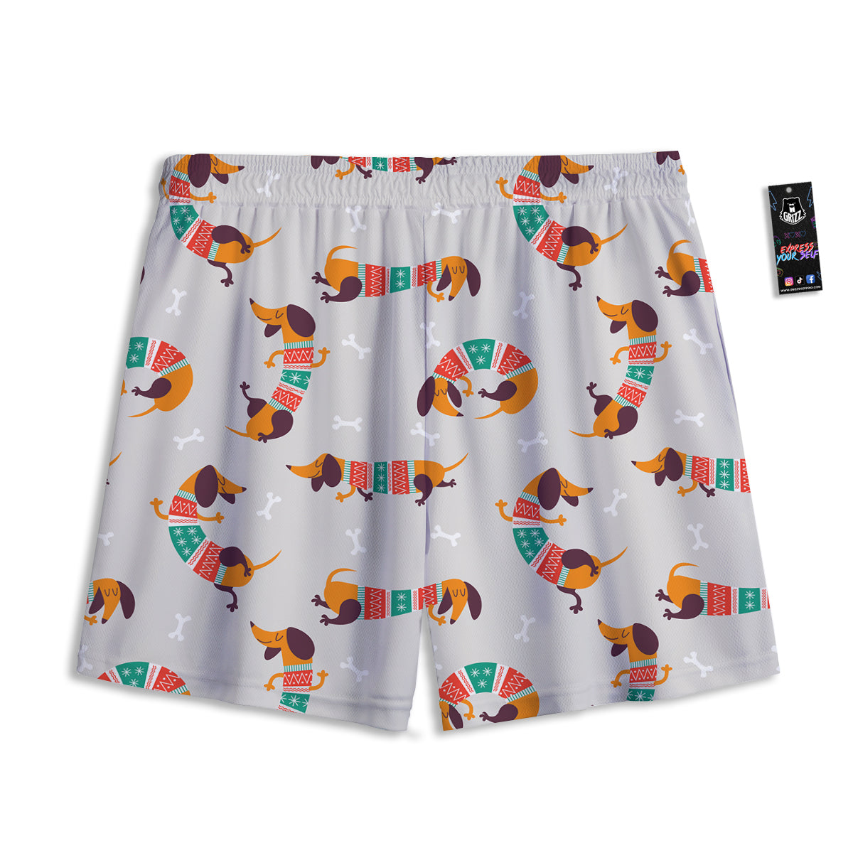 Dachshund Xmas Print Pattern Mesh Shorts
