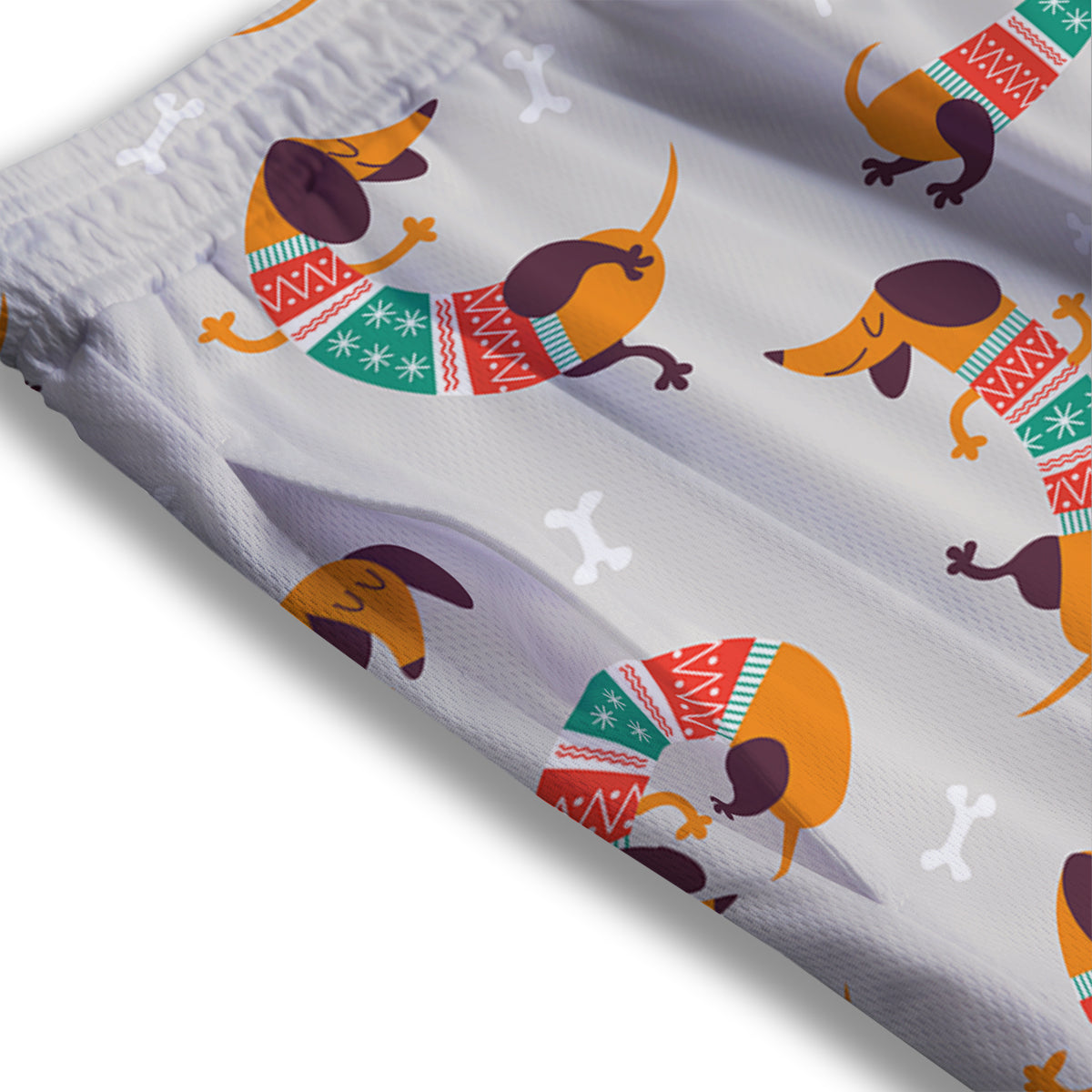 Dachshund Xmas Print Pattern Mesh Shorts