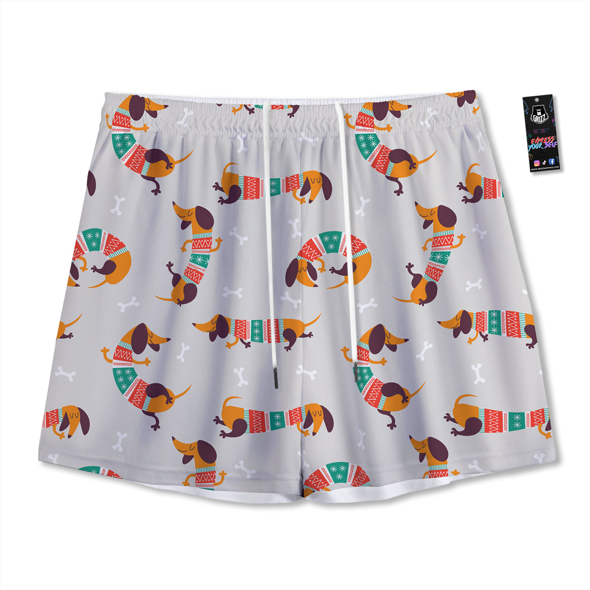 Dachshund Xmas Print Pattern Mesh Shorts
