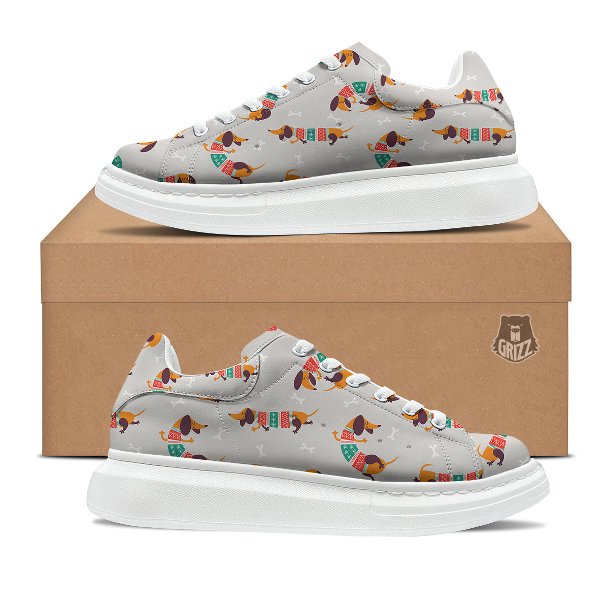 Dachshund Xmas Print Pattern Platform Shoes-grizzshop