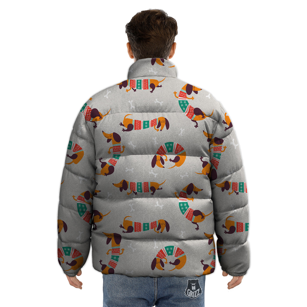 Dachshund Xmas Print Pattern Puffer Jacket-grizzshop