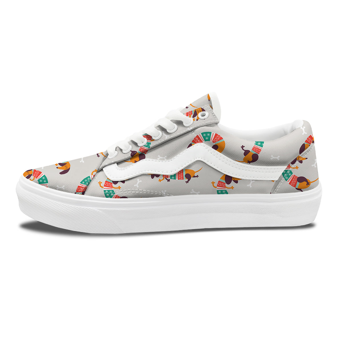 Dachshund Xmas Print Pattern Skate Shoes-grizzshop