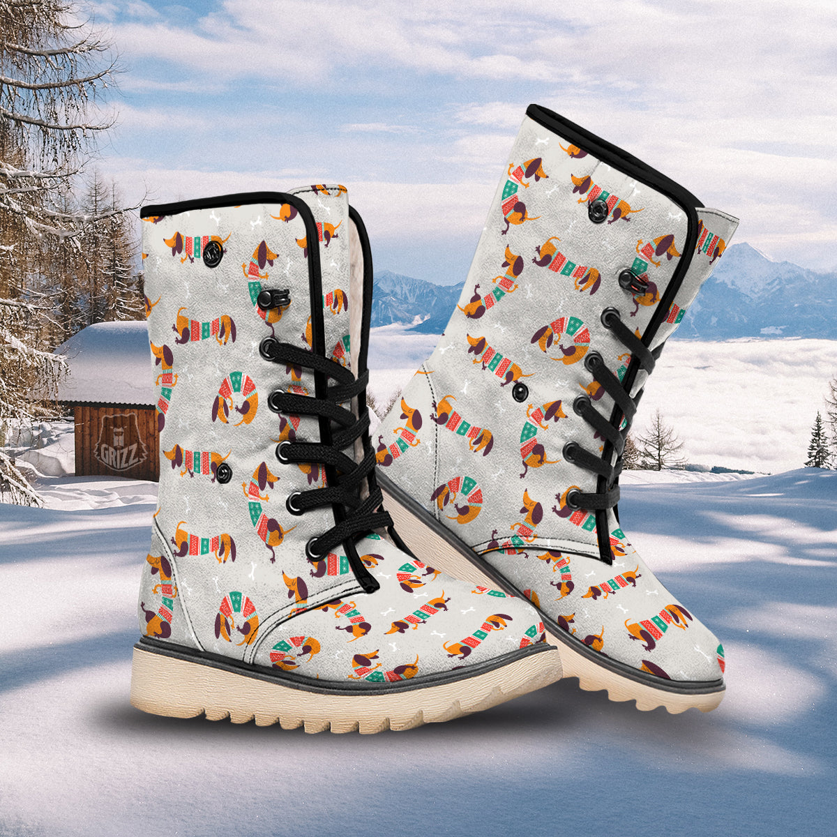 Dachshund Xmas Print Pattern Snow Boots-grizzshop