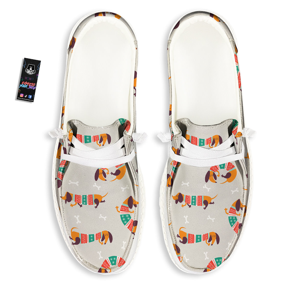 Dachshund Xmas Print Pattern White Loafers-grizzshop